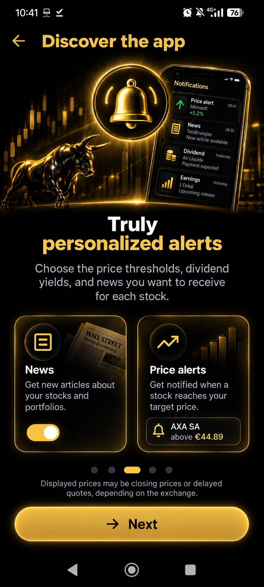 Personalised alerts in the app