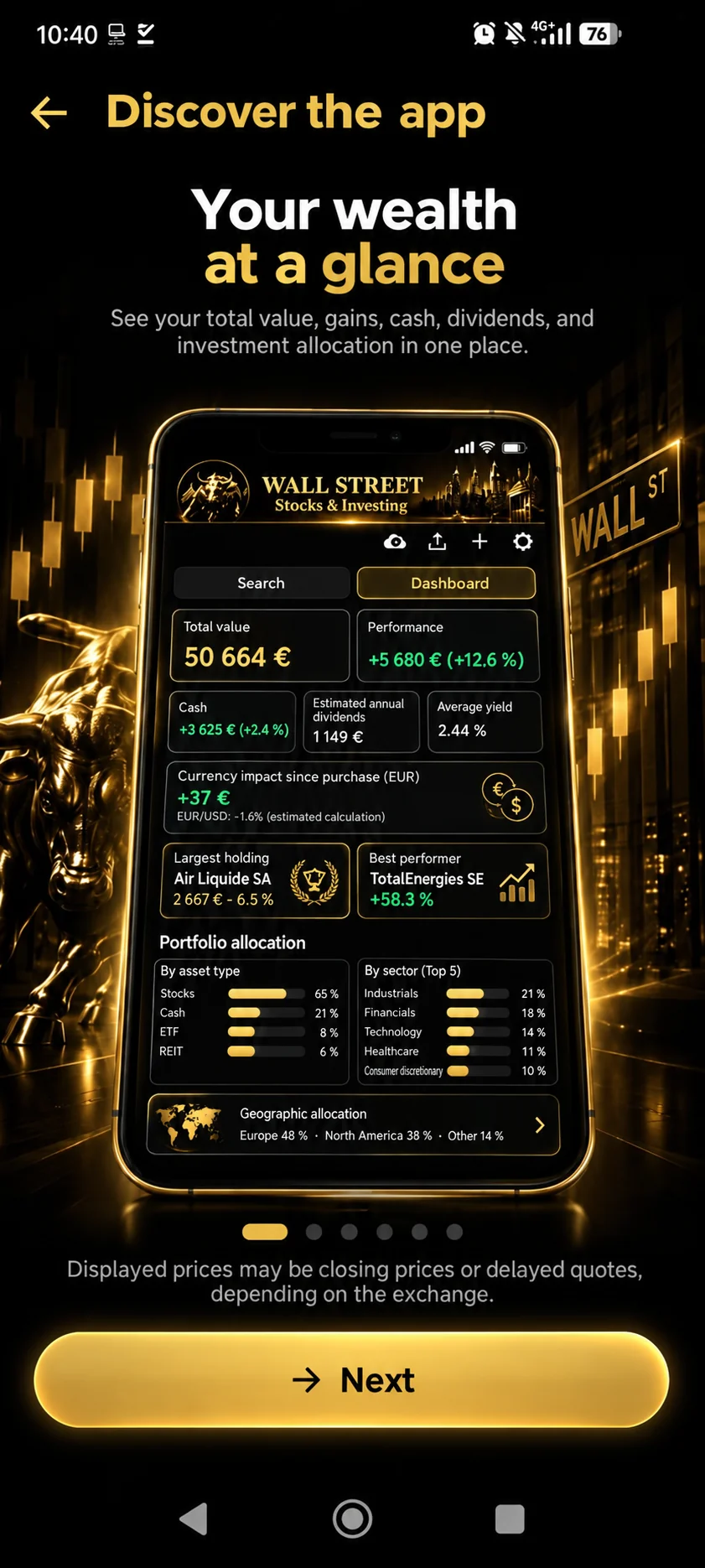 Wealth dashboard in the app