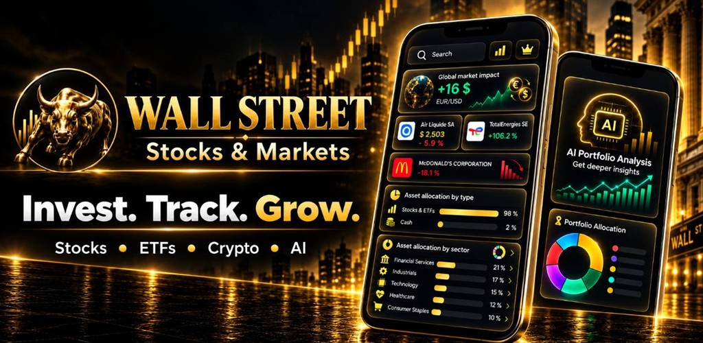 Wall Street: Stock Market and Shares portfolio tracking and AI analysis preview